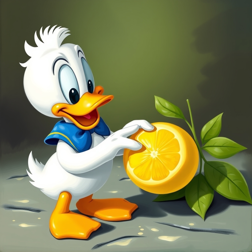 Donald Duck Touching A Lemon